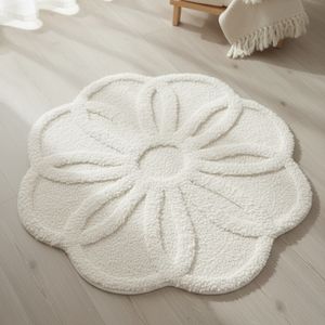 Yuvarlak Pamuk Banyo Paspas Halısı Beyaz 120x120 cm Doğal Pamuk, Papatya